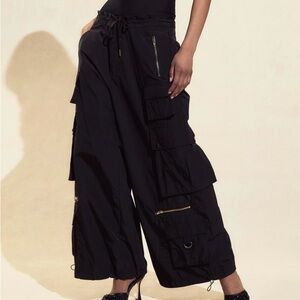 Cynthia Rowley Black Wide Leg Cargo Pants